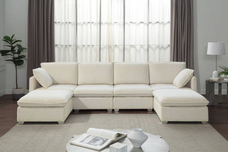 ATLANTIC home collection Wohnlandschaft, modularer 4-Sitzer mit 2 Hockern, weicher Cordbezug von ATLANTIC home collection