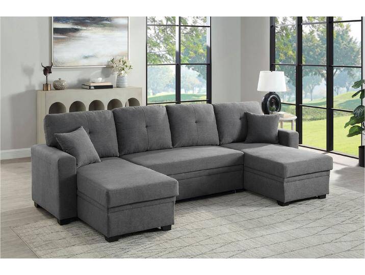ATLANTIC home collection Wohnlandschaft Gerrit U-Form, Schlafsofa, mit 2 Bettkästen, Recamiere rechts oder links montierbar, grau von ATLANTIC-home-collection