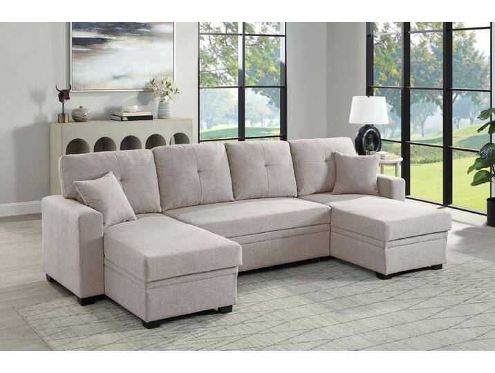 ATLANTIC home collection Wohnlandschaft Gerrit U-Form, Br. 282 cm, mit Bettfunktion, 2 Bettkästen & 2 Zierkissen, beige, creme von ATLANTIC-home-collection