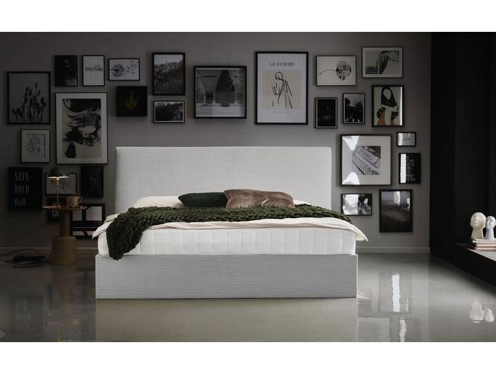 Bettgestell Melody , grau (hellgrau), B:162cm H:107cm L:213cm, Bettgestell und seitliche Einfassung der Matratzen: Cord, ATLANTIC HOME COLLECTION, Betten, mit Bettkasten und Lattenrost von ATLANTIC-home-collection