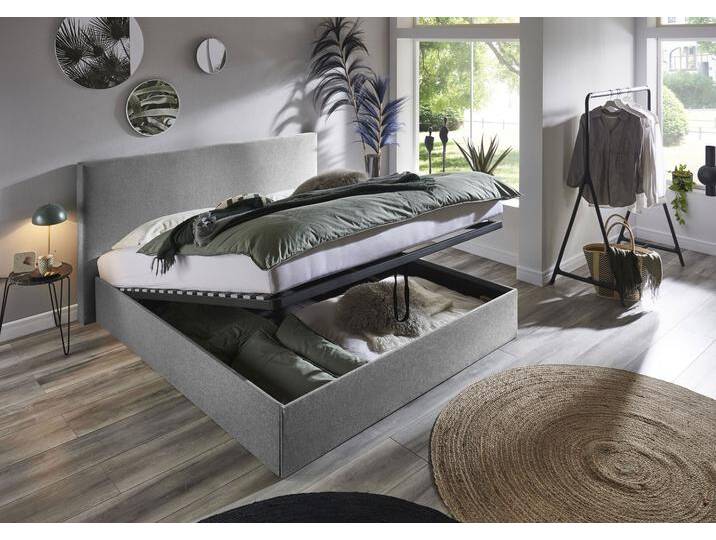 Bettgestell Melody , grau (hellgrau), B:202cm H:107cm L:213cm, Bettgestell und seitliche Einfassung der Matratzen: Strukturstoff, 100% Polyester, ATLANTIC HOME COLLECTION, Betten, mit Bettkasten und Lattenrost von ATLANTIC-home-collection