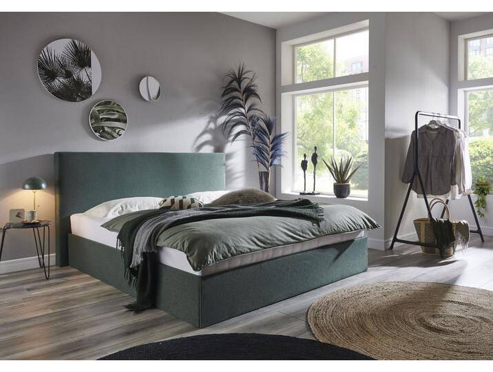 Bettgestell Melody , grün (dunkelgrün), B:162cm H:107cm L:213cm, Bettgestell und seitliche Einfassung der Matratzen: Strukturstoff, 100% Polyester, ATLANTIC HOME COLLECTION, Betten, mit Bettkasten und Lattenrost von ATLANTIC-home-collection