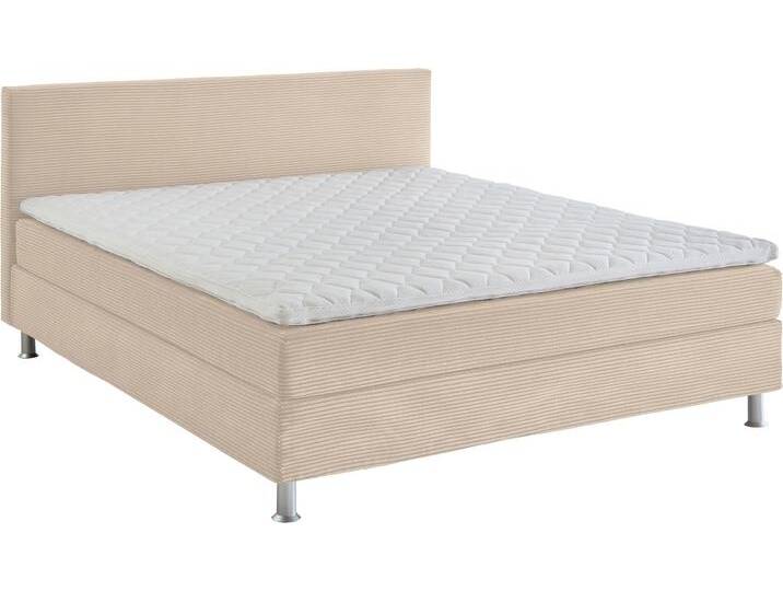 Boxbett Edison , beige (creme), B:180cm L:209cm, Bezug Bett: Cord (65% Polypropylen, 35% Polyester), ATLANTIC HOME COLLECTION, Komplettbetten, Boxspringbett, inkl. Bonnellfederkern-Matratze und Topper von ATLANTIC-home-collection