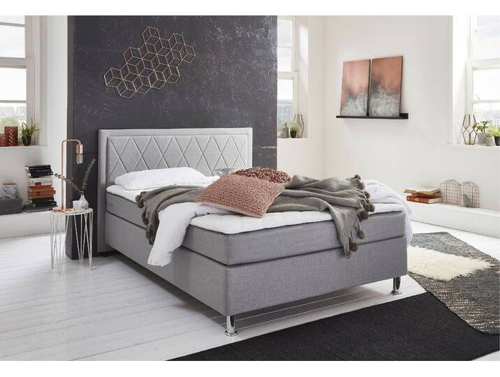 Boxbett Helen , grau (hellgrau), B:151cm L:205cm, Bettgestell und seitliche Einfassung der Matratzen: Strukturstoff, 100% Polyester, Spiegelfläche der Matratze: 100% Polyester, Topper: 100% Polyurethan, Bezug (100% Polyester), ATLANTIC HOME COLLECTION, Komplettbetten, Tonnentaschenfederkern-Matratze und Topper, wahlweise mit Bettkasten von ATLANTIC-home-collection