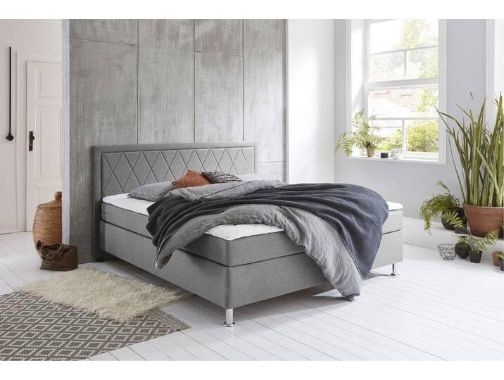 Boxbett Helen , grau (hellgrau), L:205cm, Bettgestell und seitliche Einfassung der Matratzen: Strukturstoff, 100% Polyester;Spiegelfläche der Matratze: 100% Polyester;Topper: 100% Polyurethan, Bezug (100% Polyester), ATLANTIC HOME COLLECTION, Komplettbetten, Tonnentaschenfederkern-Matratze und Topper, wahlweise mit Bettkasten von ATLANTIC-home-collection