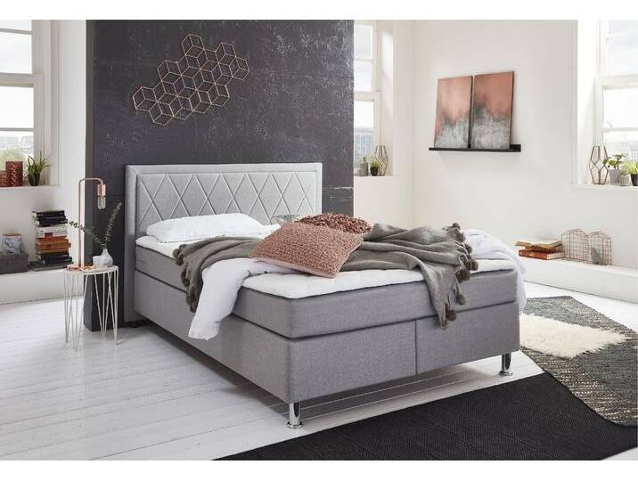Boxbett Helen , grau (hellgrau), L:205cm, Bettgestell und seitliche Einfassung der Matratzen: Strukturstoff, 100% Polyester, Spiegelfläche der Matratze: 100% Polyester, Topper: 100% Polyurethan, Bezug (100% Polyester), ATLANTIC HOME COLLECTION, Komplettbetten, Tonnentaschenfederkern-Matratze und Topper, wahlweise mit Bettkasten von ATLANTIC-home-collection