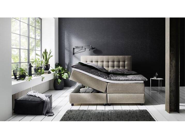 Boxbett LILO , braun (hellbraun), B:187cm L:213cm, ATLANTIC HOME COLLECTION, Komplettbetten, Boxspringbett, inkl. Bettkasten und Topper von ATLANTIC-home-collection