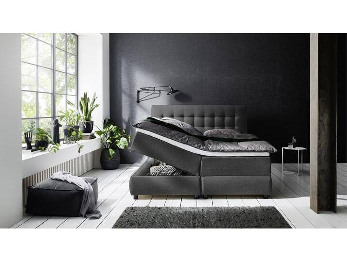 Boxbett LILO , grau (anthrazit), B:187cm L:213cm, ATLANTIC HOME COLLECTION, Komplettbetten, Boxspringbett, inkl. Bettkasten und Topper von ATLANTIC-home-collection