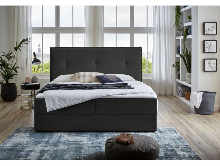 Boxbett Lucy , grau (anthrazit), B:174cm L:214cm, Bezug Bettbox und Obermatratze: Strukturstoff (90% Polyester, 10% Nylon), Topper: Jersey (100% Polyester), ATLANTIC HOME COLLECTION, Komplettbetten, Boxspringbett, mit Bettkasten von ATLANTIC-home-collection