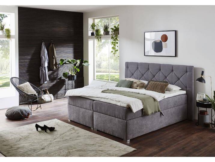 Boxbett Meike , grau, B:220cm L:207cm, Bezug Bett: Strukturstoff (100% PES), Taschen-Federkernmatratze: Strukturstoff 100% PES; Jersey (100% PES), Topper: Jersey 100% PES, ATLANTIC HOME COLLECTION, Komplettbetten, Boxspringbett, mit XXL-Bettkasten und Topper von ATLANTIC-home-collection