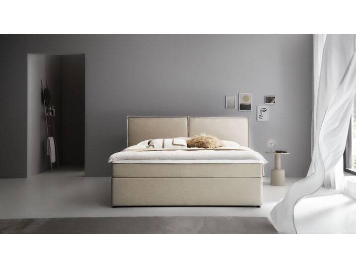 Boxbett NIKITA , beige (cremeweiß), B:161cm L:209cm, ATLANTIC HOME COLLECTION, Komplettbetten, bodentiefes Bett, wahlweise mit Matratze und Topper von ATLANTIC-home-collection