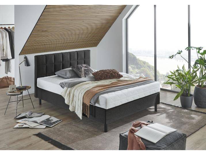 Boxbett Nikola , grau (anthrazit), B:122cm L:210cm, ATLANTIC HOME COLLECTION, Komplettbetten, Boxspringbett, Massivholzfüßen, mit / ohne Matratze, in H2 und H3 erhältlich von ATLANTIC-home-collection