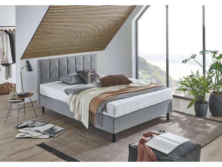 Boxbett Nikola , grau (hellgrau), B:142cm L:210cm, ATLANTIC HOME COLLECTION, Komplettbetten, Boxspringbett, Massivholzfüßen, mit / ohne Matratze, in H2 und H3 erhältlich von ATLANTIC-home-collection