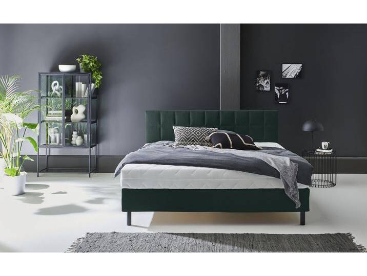 Boxbett Nikola , grün (dunkelgrün), B:162cm L:210cm, ATLANTIC HOME COLLECTION, Komplettbetten, Boxspringbett, Massivholzfüßen, mit / ohne Matratze, in H2 und H3 erhältlich von ATLANTIC-home-collection