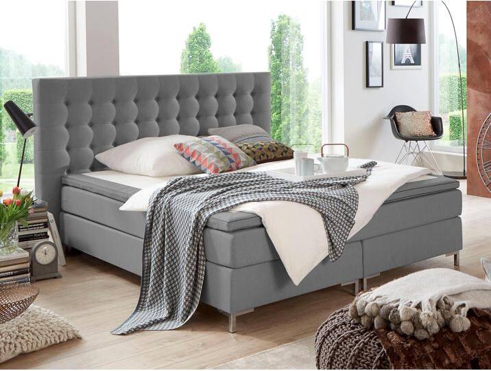 Boxspringbett Anni , grau (dunkelgrau), B:160cm L:213cm, Bezug: Strukturstoff (100% Polyester);Bezug Matratzenspiegel: Jersey (100% Polyester);Bezug Topperspiegel: Jersey (100% Polyester), ATLANTIC HOME COLLECTION, Komplettbetten, Boxspringbett, mit Bonnell-Federkernmatratze und Topper von ATLANTIC-home-collection
