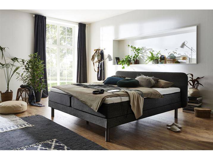 Boxspringbett Carola , grau (anthrazit), B:162cm L:206cm, Bezug Bett: Feinstruktur (100% Polypropylen);Matratze: 100% Polypropylen, Liegefläche 100% Polyester;Topper: 100% Polyester, ATLANTIC HOME COLLECTION, Komplettbetten, Boxspringbett, mit 7-Zonen-Taschen-Federkernmatratze und Komfortschaum-Topper von ATLANTIC-home-collection