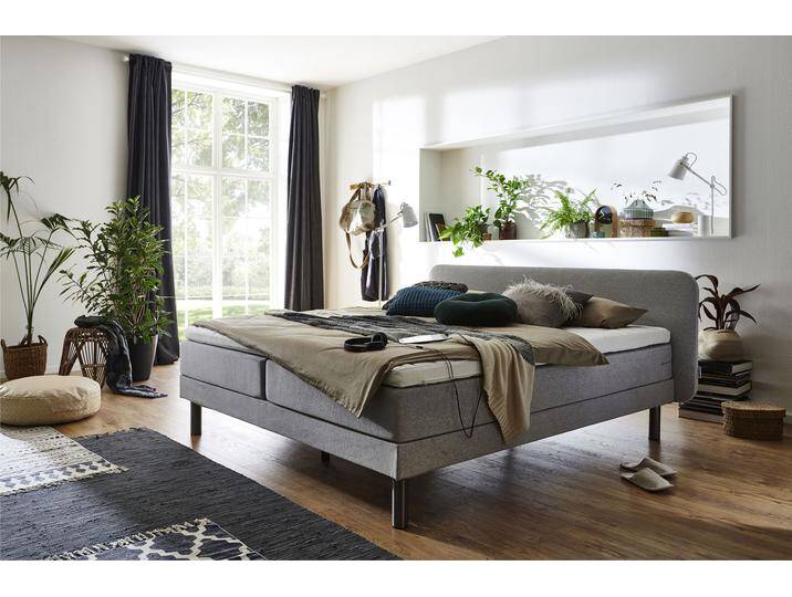 Boxspringbett Carola , grau (hellgrau), B:162cm L:206cm, Bezug Bett: Feinstruktur (100% Polypropylen), Matratze: 100% Polypropylen, Liegefläche 100% Polyester, Topper: 100% Polyester, ATLANTIC HOME COLLECTION, Komplettbetten, Boxspringbett, mit 7-Zonen-Taschen-Federkernmatratze und Komfortschaum-Topper von ATLANTIC-home-collection