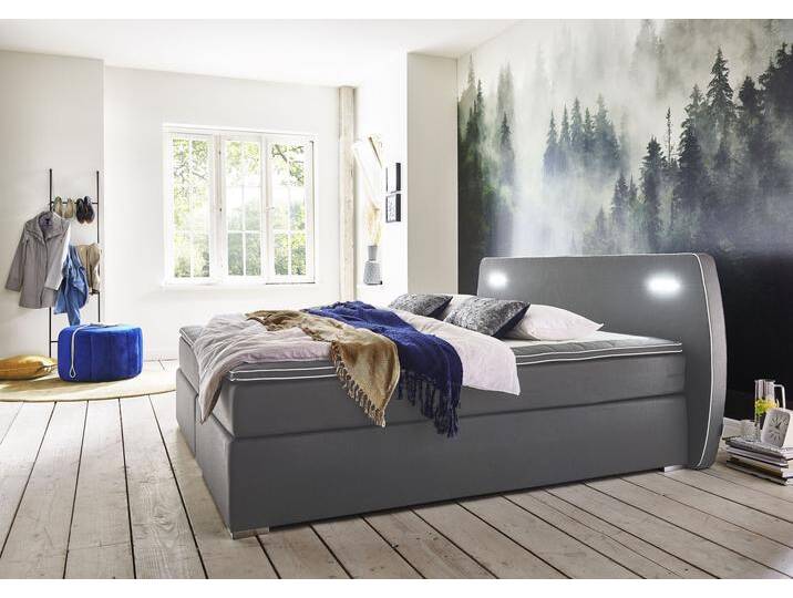 Boxspringbett REX LED , grau (dunkelgrau), B:162cm L:210cm, Bezug Bett: Strukturstoff (65% Polypropylen, 35% Polyester), ATLANTIC HOME COLLECTION, Komplettbetten, Boxspringbett, inklusive LED-Beleuchtung und Topper von ATLANTIC-home-collection