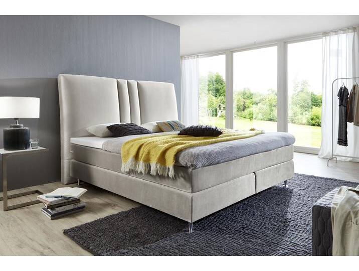 Boxspringbett Rita , grau (hellgrau), B:198cm L:223cm, Bezug Bett: Samtvelours (100% Polyester), Bezug Matratze: 100% Polyester, Bezug Topper: 100% Polyester, ATLANTIC HOME COLLECTION, Komplettbetten, Boxspringbett, mit Topper und hohen Kopfteil von ATLANTIC-home-collection