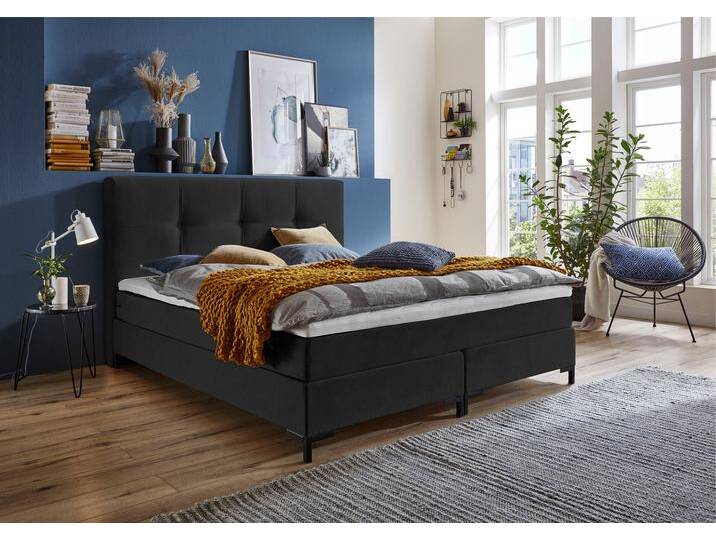 Boxspringbett Romy , grau (anthrazit), B:185cm L:214cm, Bezug Bettbox und Obermatratze: Strukturstoff (90% Polyester, 10% Nylon);Topper: Jersey (100% Polyester), ATLANTIC HOME COLLECTION, Komplettbetten, Boxspringbett, Taschen-Federkernmatratze, inkl. Topper von ATLANTIC-home-collection
