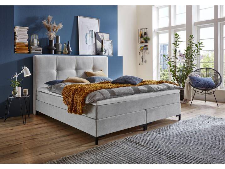 Boxspringbett Romy , grau (hellgrau), B:165cm L:214cm, Bezug Bettbox und Obermatratze: Strukturstoff (90% Polyester, 10% Nylon);Topper: Jersey (100% Polyester), ATLANTIC HOME COLLECTION, Komplettbetten, Boxspringbett, Taschen-Federkernmatratze, inkl. Topper von ATLANTIC-home-collection