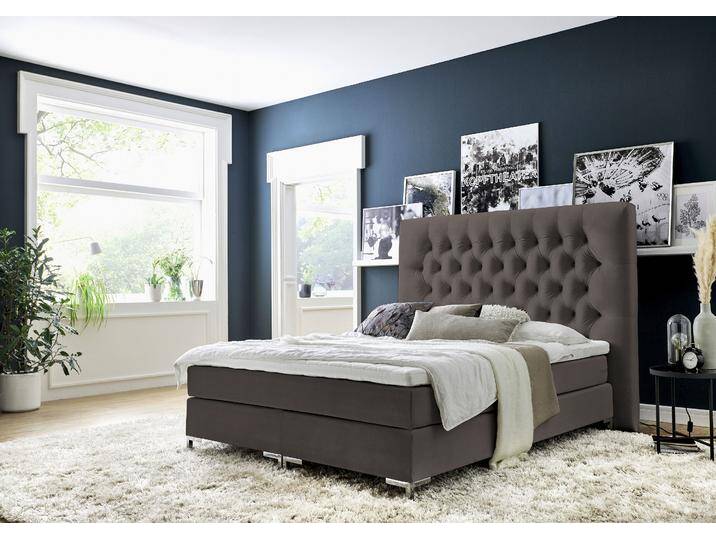 Boxspringbett Ronja , braun, B:168cm L:216cm, Bezug Bett: Samtvelours (100% Polyester), Bonnell-Federkernmatratze: Jersey (100% Polyester), Topper: Jersey (100% Polyester), ATLANTIC HOME COLLECTION, Komplettbetten, Boxspringbett, mit Topper und extra hohem Kopfteil von ATLANTIC-home-collection