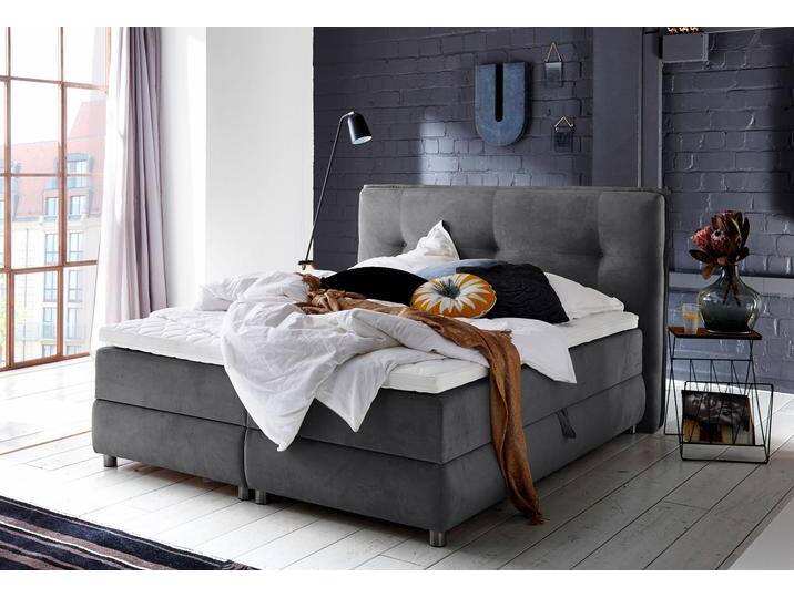 Boxspringbett Tilo , grau (anthrazit), B:154cm L:215cm, Bettrahmen und seitliche Einfassung der Matratzen: pflegeleichter Strukturstoff (100% Polyester);Topper sowie Spiegelfläche der Unter- und Obermatratze: 100% Polyester, ATLANTIC HOME COLLECTION, Komplettbetten, Boxspringbett, mit Tonnentaschen-Federkernmatratze, inkl. Bettkasten und Topper von ATLANTIC-home-collection