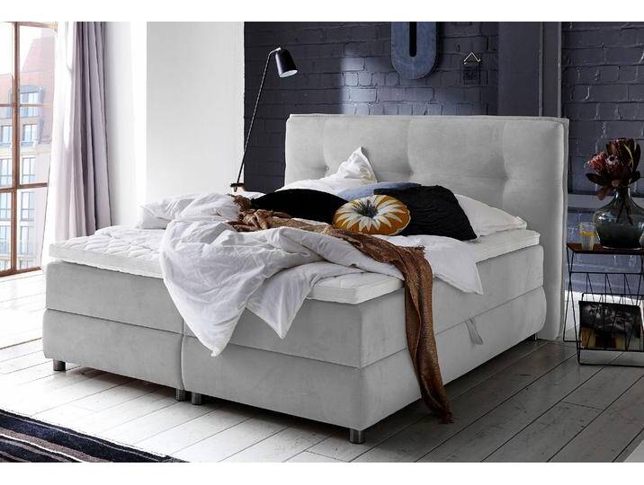 Boxspringbett Tilo , grau (hellgrau), B:214cm L:215cm, Bettrahmen und seitliche Einfassung der Matratzen: pflegeleichter Strukturstoff (100% Polyester), Topper sowie Spiegelfläche der Unter- und Obermatratze: 100% Polyester, ATLANTIC HOME COLLECTION, Komplettbetten, Boxspringbett, mit Tonnentaschen-Federkernmatratze, inkl. Bettkasten und Topper von ATLANTIC-home-collection