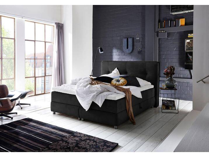 Boxspringbett Tilo , schwarz, B:174cm L:215cm, Bettrahmen und seitliche Einfassung der Matratzen: pflegeleichter Strukturstoff (100% Polyester);Topper sowie Spiegelfläche der Unter- und Obermatratze: 100% Polyester, ATLANTIC HOME COLLECTION, Komplettbetten, Boxspringbett, mit Tonnentaschen-Federkernmatratze, inkl. Bettkasten und Topper von ATLANTIC-home-collection