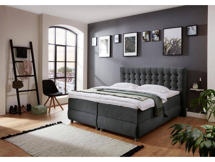 Boxspringbett Tina , grau (anthrazit), B:202cm L:218cm, Bettrahmen und seitliche Einfassung der Matratzen: pflegeleichter Strukturstoff (100% Polyester);Topper sowie Spiegelfläche der Unter- und Obermatratze: 100% Polyester, ATLANTIC HOME COLLECTION, Komplettbetten, Boxspringbett, mit Bettkasten und Topper, auch in Überlänge von ATLANTIC-home-collection