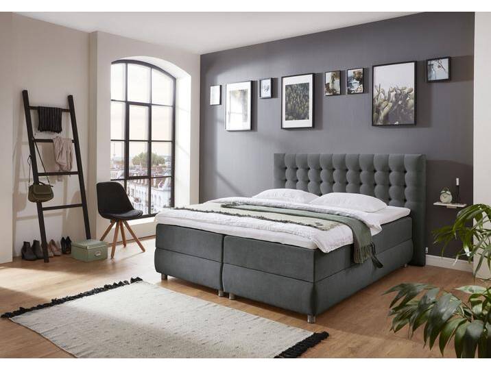 Boxspringbett Tina , grau (anthrazit), B:202cm L:238cm, Bettrahmen und seitliche Einfassung der Matratzen: pflegeleichter Strukturstoff (100% Polyester);Topper sowie Spiegelfläche der Unter- und Obermatratze: 100% Polyester, ATLANTIC HOME COLLECTION, Komplettbetten, Boxspringbett, mit Bettkasten und Topper, auch in Überlänge von ATLANTIC-home-collection