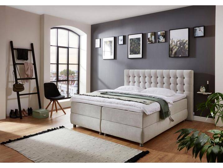 Boxspringbett Tina , grau (hellgrau), B:202cm L:218cm, Bettrahmen und seitliche Einfassung der Matratzen: pflegeleichter Strukturstoff (100% Polyester);Topper sowie Spiegelfläche der Unter- und Obermatratze: 100% Polyester, ATLANTIC HOME COLLECTION, Komplettbetten, Boxspringbett, mit Bettkasten und Topper, auch in Überlänge von ATLANTIC-home-collection