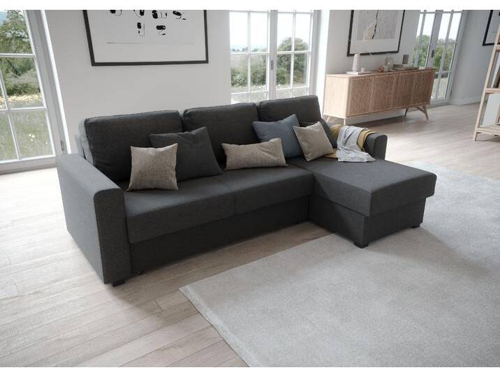 Ecksofa Dublin L-Form , grau (dunkelgrau), B:234cm H:89cm T:150cm, Struktur (100% Polyester), ATLANTIC HOME COLLECTION, Sofas, Bettfunktion und Bettkasten, Recamiere links oder rechts montierbar von ATLANTIC-home-collection