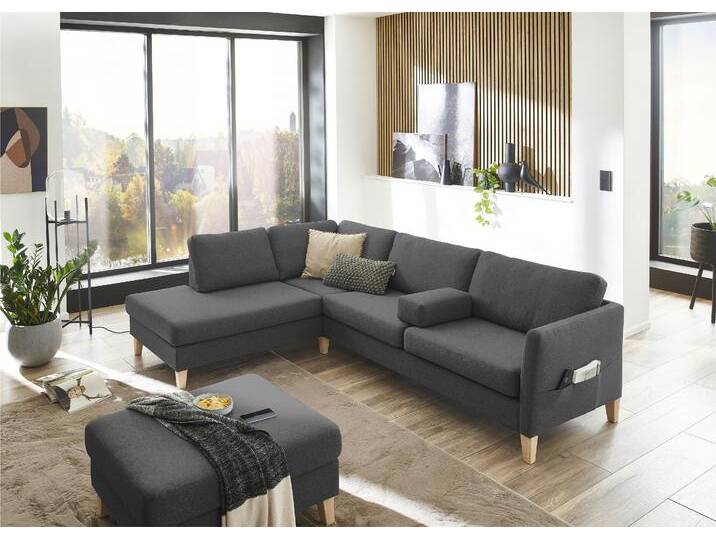 Ecksofa Mailo L-Form , grau (anthrazit), B:255cm H:82cm, ATLANTIC HOME COLLECTION, Sofas, mit Seitentaschen und Ottomane, mit Massivholzfüßen von ATLANTIC-home-collection