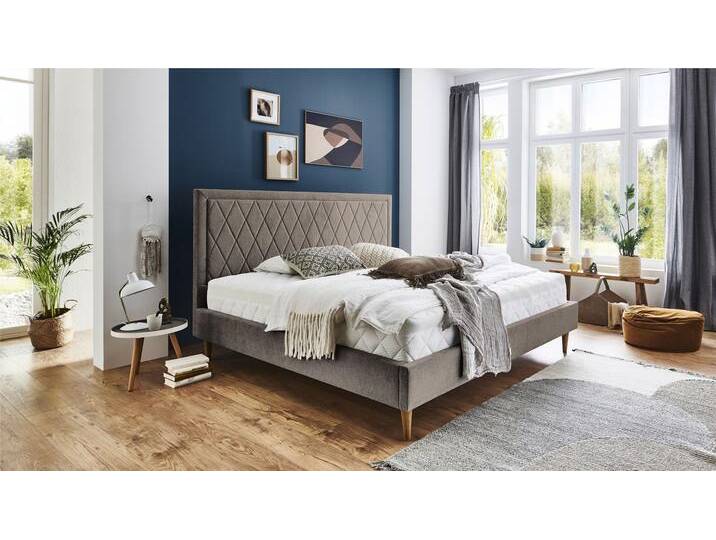 Polsterbett Paulin , braun (hellbraun), B:191cm H:123cm L:212cm, Bettgestell und seitliche Einfassung der Matratzen: Strukturstoff, 100% Polyester, ATLANTIC HOME COLLECTION, Betten, mit gestepptem Kopfteil von ATLANTIC-home-collection