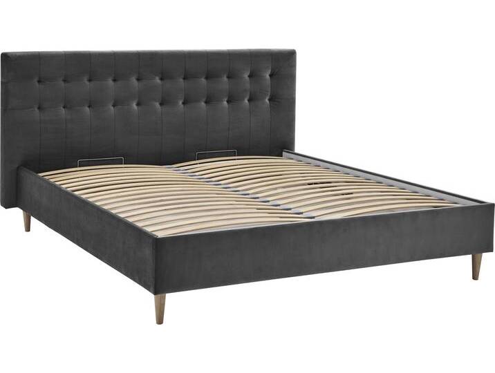 Polsterbett Veronika , grau (dunkelgrau), B:182cm H:107cm L:214cm, Bettgestell und seitliche Einfassung der Matratzen: Strukturstoff, 100% Polyester, ATLANTIC HOME COLLECTION, Betten, mit Bettkasten und Lattenrost von ATLANTIC-home-collection