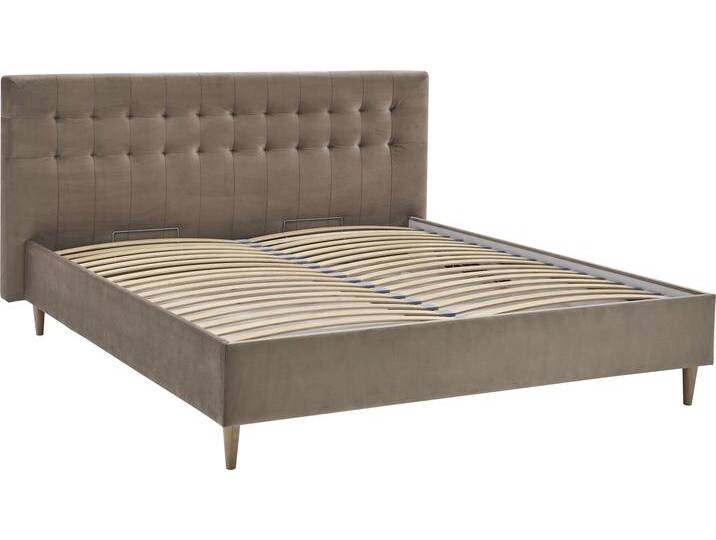 Polsterbett Veronika , grau (taupe), B:202cm H:107cm L:214cm, Bettgestell und seitliche Einfassung der Matratzen: Strukturstoff, 100% Polyester, Spiegelfläche der Matratze: 100% Polyester, ATLANTIC HOME COLLECTION, Betten, mit Bettkasten und Lattenrost von ATLANTIC-home-collection
