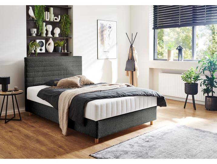 Stauraumbett Josie , grau (dunkelgrau), B:103cm H:107cm L:212cm, ATLANTIC HOME COLLECTION, Betten, mit Taschen-Federkernmatratze und Bettkasten von ATLANTIC-home-collection