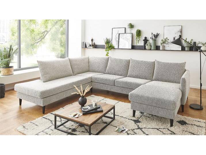 Wohnlandschaft Rekvik U-Form , beige (creme), B:308cm H:79cm, ATLANTIC HOME COLLECTION, Sofas, mit Wellenunterfederung, mit Massivholzfüßen von ATLANTIC-home-collection