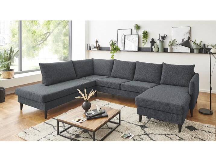 Wohnlandschaft Rekvik U-Form , grau (anthrazit), B:308cm H:79cm, ATLANTIC HOME COLLECTION, Sofas, mit Wellenunterfederung, mit Massivholzfüßen von ATLANTIC-home-collection