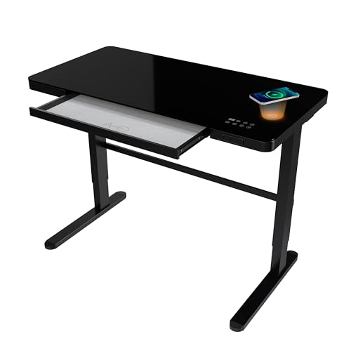 ATLASIO Elektrisch höhenverstellbarer Schreibtisch 120x60 cm mit Wireless Charger & Timer Funktion SHD 2.0, Computertisch höhenverstellbar, Touchpad & USB, schwarz von ATLASIO