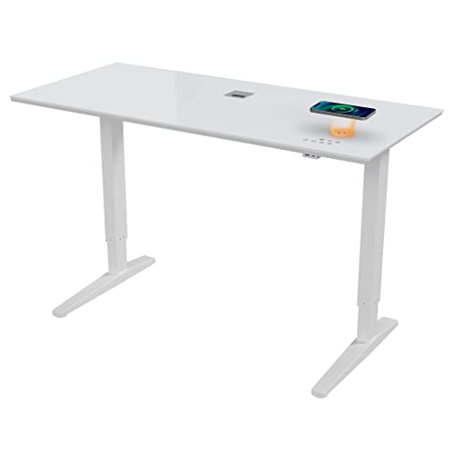 ATLASIO Höhenverstellbarer Schreibtisch 140x65 -Schreibtisch Höhenverstellbar Elektrisch mit Wireless Charger, Touch Pad, USB-A & USB-C - Stehschreibtisch mit Sitz-Steh Erinnerung & Speicherfunktion von ATLASIO