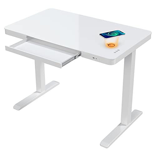 ATLASIO SHD Mini Elektrisch höhenverstellbarer Schreibtisch 100x60 cm mit Wireless Charger, Computertisch höhenverstellbar mit smartem Touchpad und USB-A & USB-C, weiß von ATLASIO