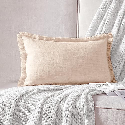 ATLINIA Dekorativer Kissenbezug – 30,5 x 50,8 cm, Leinen, Lendenkissenbezug, dekorativer Bauernhaus-Boho-Fransen-Kissenbezug für Couch, Sofa, Bett, Outdoor, Beige von ATLINIA