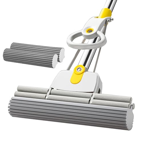ATLION 43cm 2 Rollenreihen Extra GroßEr Schwammwischer, Bodenwischer, Wischmopp FüR Die Bodenreinigung, 135cm Langer Wischmopp Mit Auswringfunktion, Nass- & Trockenmopps FüR Den Haushalt(2 Heads) von ATLION