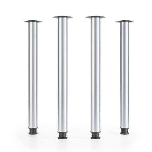 ATM® 4er Set Tischbeine Silber | Höhe 710 mm | Höhenverstellbar | Ø 60 mm | Schreibtischbeine Möbelbeine Tischfüße | Tragkraft bis 75Kg je Fuß von ATM