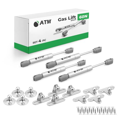 ATM® Gasdruckdämpfer für Möbel- und Klappenfronten | Kurz, 180 mm | Einstellbarer Dämpfer | Öffnungswinkel 90° | Sanfte und leise Funktion | Robuste Konstruktion | 4 Stück | Kraft: 60N von ATM