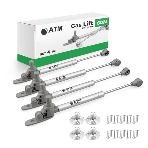 ATM® Gasdruckdämpfer mit Bremse für Möbel- und Klappenfronten, 247 mm | Soft-Close | Öffnungswinkel 80° - 100° | Robuste und einfache Montage | 4 Stück | Kraft: 60N von ATM