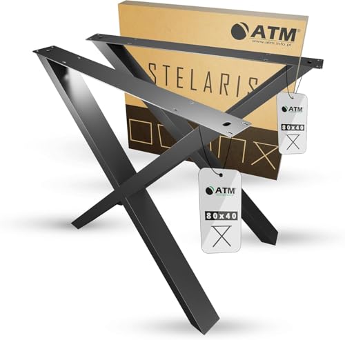 ATM® Tischbeine in X-Form | 2 Kufen für Möbel | Metallprofil 80x40mm | Stabile Basis für Tische, Schreibtische und Arbeitsplatten | Modernes Design, Stahlkonstruktion (Höhe 73 cm) | Schwarz Matt von ATM