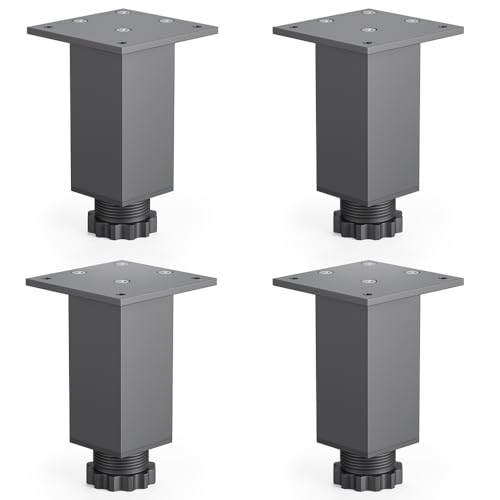 ATM® Höhenverstellbare Möbelfüße 4er-Set – Schrankfüße aus Aluminium, stabil und langlebig – Höhe: 100 mm (bis +15 mm), Schwarz, modernes Design von ATM